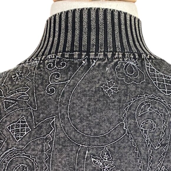 Vintage Chico’s Washed Denim Embroidered Jacket Western Whimsigoth Grunge-M - Picture 11 of 15